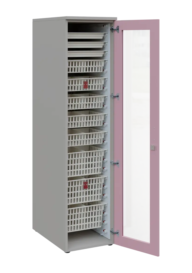 EUROMEDICA S - 46 ABS skříň léková boxová, 1-dveřová/prosklená, pravá, 1950x460x735, korpus šedý, dv